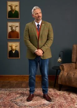 Combrook Men's Tweed Sports Blazer In Reed - Regular Fit -AlanPaine Shop Mens Tweed Blazer Green Red Check Combrook 2