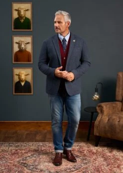 Richmond Men's Knitted Blazer In Navy -AlanPaine Shop Mens Tweed Blue Blazer Surrey 1