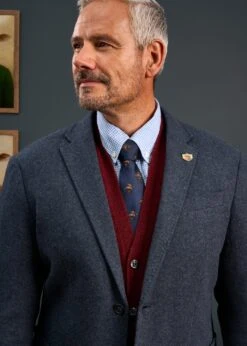Richmond Men's Knitted Blazer In Navy -AlanPaine Shop Mens Tweed Blue Blazer Surrey