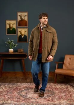 Surrey Waterproof Tweed Coat In Hawkswood - Shooting Fit -AlanPaine Shop Mens Tweed Coat Green Check 1 fotor 20250908990