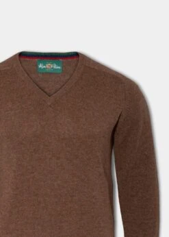 Streetly Men's V Neck Jumper In Tobacco - Classic Fit -AlanPaine Shop Mens Lambswool Jumper Tobacco Streetly 1
