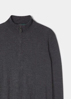 Barton Merino Wool 1/4 Zip Mock Jumper In Charcoal - Regular Fit 7 Barton Merino Wool 1/4 Zip Mock Jumper In Charcoal - Regular Fit -AlanPaine Shop Merino Wool Half Zip Jumper Charcoal 3