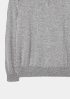 Barton Merino Wool 1/4 Zip Mock Jumper In Light Grey Mix - Regular Fit -AlanPaine Shop Merino Wool Half Zip Jumper Grey 2