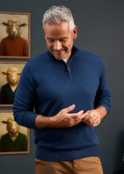 Barton Merino Wool 1/4 Zip Mock Jumper In Indigo - Regular Fit 9 Barton Merino Wool 1/4 Zip Mock Jumper In Indigo - Regular Fit -AlanPaine Shop Merino Wool Half Zip Jumper Indigo 2