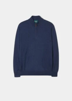Barton Merino Wool 1/4 Zip Mock Jumper In Indigo - Regular Fit