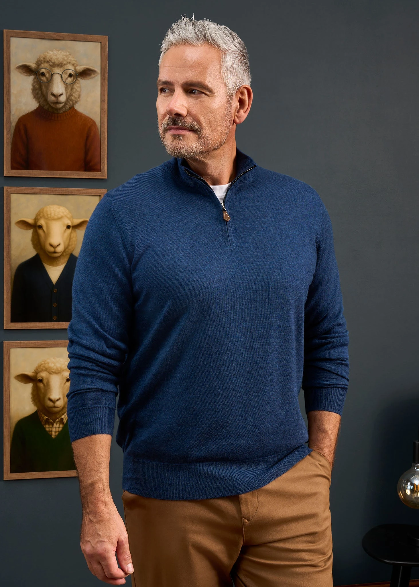 Barton Merino Wool 1/4 Zip Mock Jumper In Indigo - Regular Fit 4 Barton Merino Wool 1/4 Zip Mock Jumper In Indigo - Regular Fit - Image 2