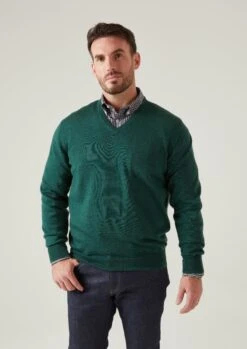 Millbreck Merino Wool Jumper In Hunter - Regular Fit -AlanPaine Shop Millbreck Men s Merino Wool Jumper In Regular Fit Hunter 5