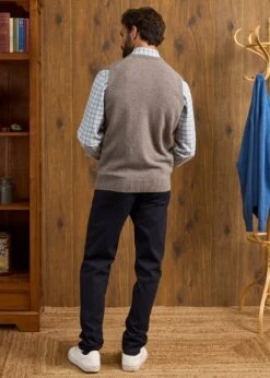 Norfolk Men's Lambswool Slipover In Vole - Classic Fit -AlanPaine Shop Nofolk Lambswool Slipover Vole 4