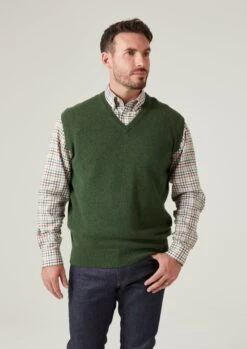 Norfolk Lambswool Slipover In Rosemary - Classic Fit -AlanPaine Shop Norfolk Mens Lambswool Slipover In Rosemary Classic Fit 3