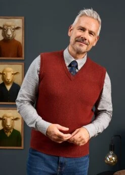 Norfolk Men's Lambswool Slipover In Sienna - Classic Fit -AlanPaine Shop Norfolk Mens Lambswool Slipover Sienna 2