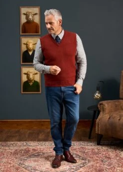 Norfolk Men's Lambswool Slipover In Sienna - Classic Fit -AlanPaine Shop Norfolk Mens Lambswool Slipover Sienna 4