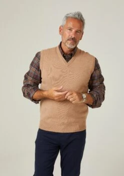 Norfolk Lambswool Slipover In Camel - Classic Fit -AlanPaine Shop Norfolk Lambswool Slipover Camel