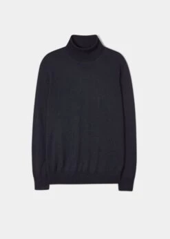 Linton Merino Wool Roll Neck Jumper In Dark Navy - Regular Fit