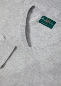 Rothwell Cotton Cashmere Jumper In Dove -AlanPaine Shop Rothwell Cotton Cashmere Vee Neck Jumper Grey