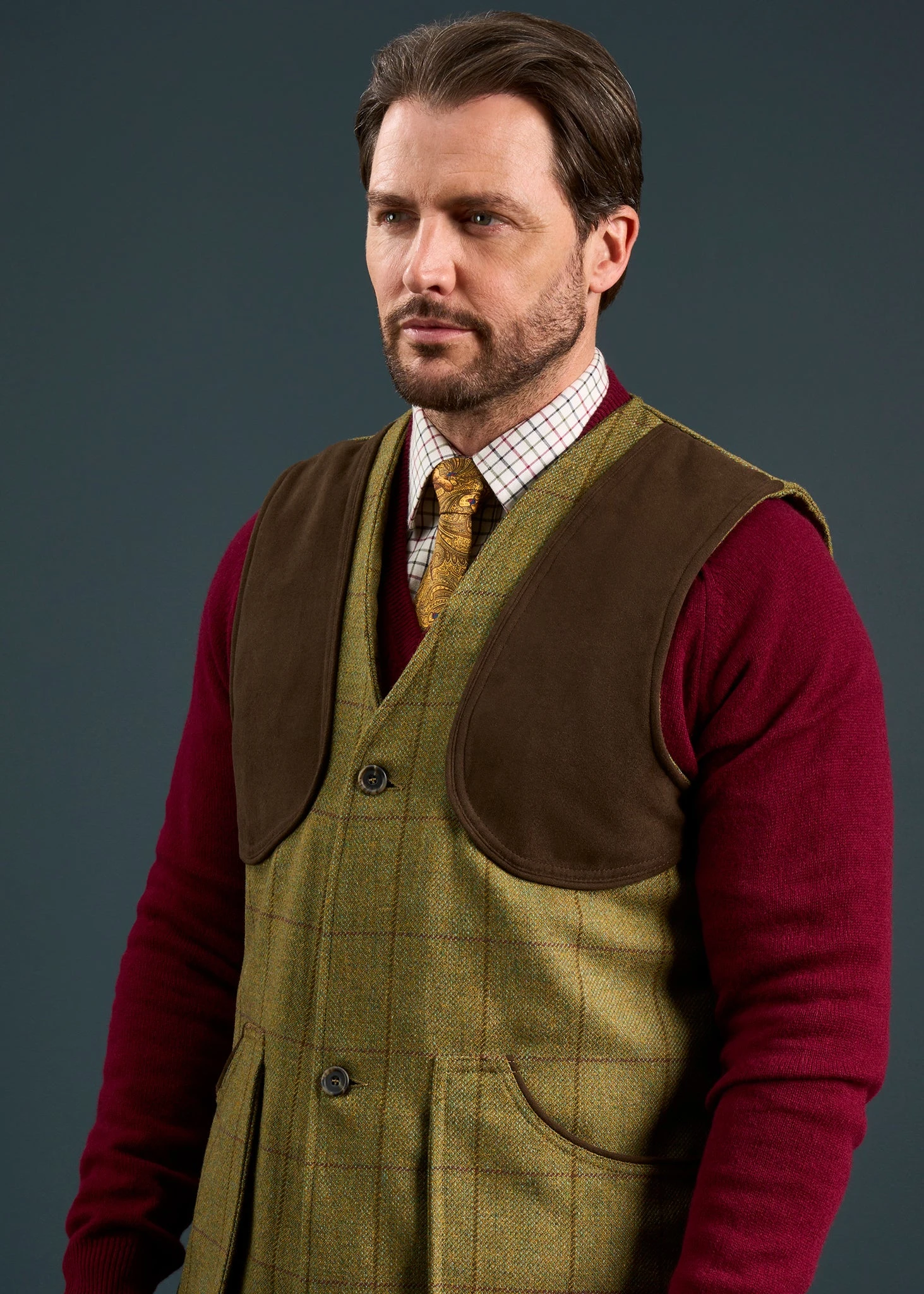 Rutland Men's Tweed Shooting Waistcoat In Lichen - Shooting Fit 6 Rutland Men's Tweed Shooting Waistcoat In Lichen - Shooting Fit - Image 4