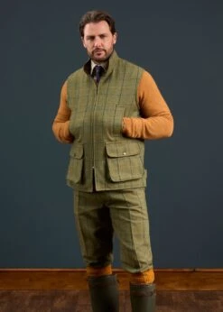 Rutland Men's Tweed Waistcoat In Dark Moss - Shooting Fit -AlanPaine Shop Rutland Mens Tweed Waistcoat Dark Moss 4
