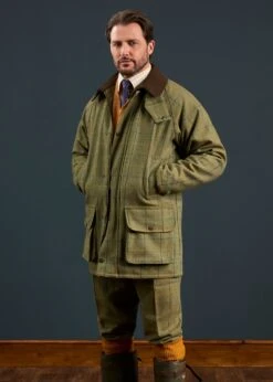 Rutland Men's Tweed Waterproof Shooting Coat In Dark Moss - Regular Fit -AlanPaine Shop Rutland Mens Tweed Waterproof Shooting Coat Dark Moss 2