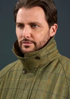 Rutland Men's Tweed Waterproof Shooting Coat In Dark Moss - Regular Fit -AlanPaine Shop Rutland Mens Tweed Waterproof Shooting Coat Dark Moss 4