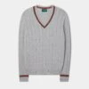 Sandford Cotton Cashmere Cable Knit Vee Neck Jumper In Dove -AlanPaine Shop Sandford Cotton Cashmere Cable Knit Vee Neck Jumper Dove