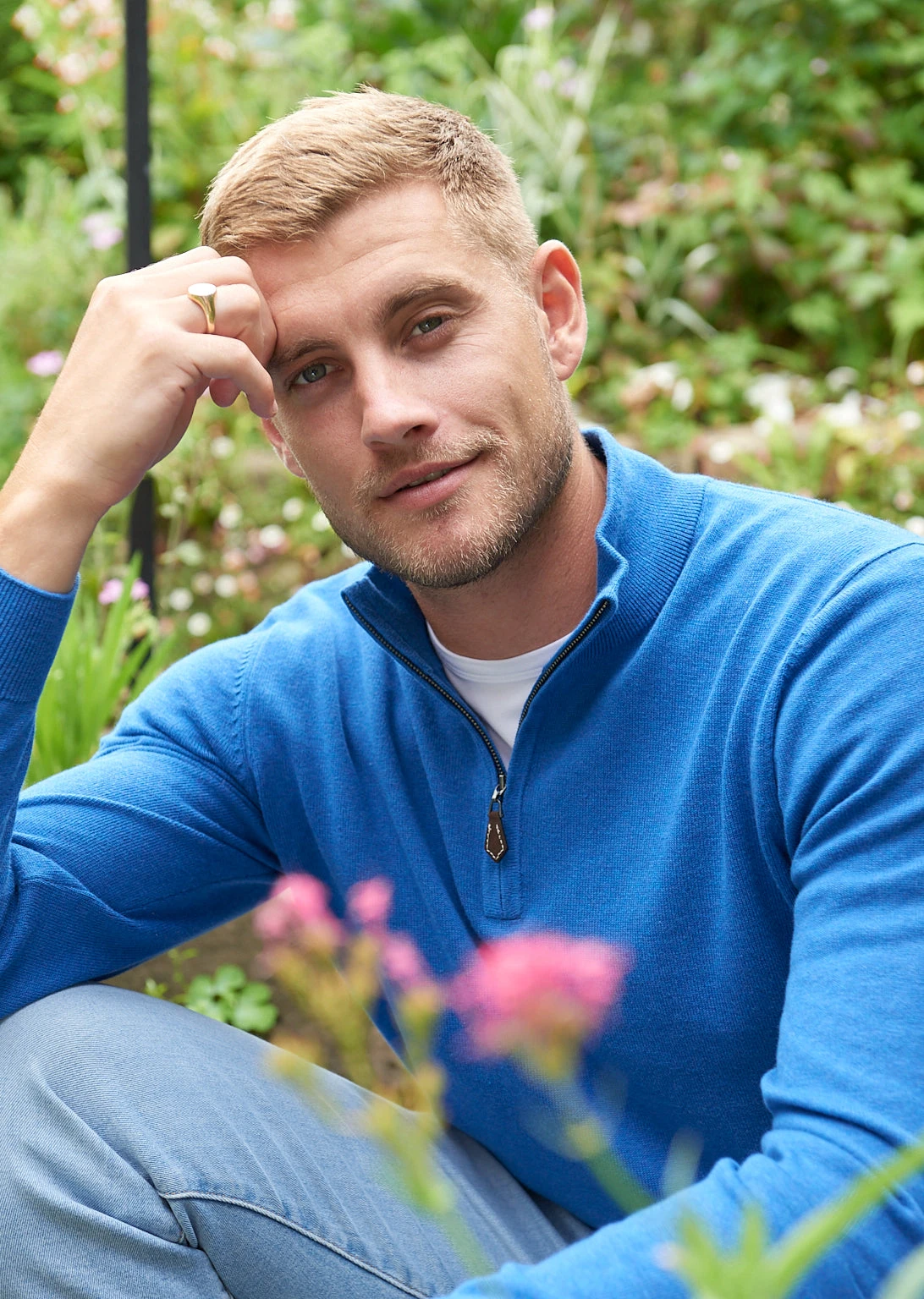 Selhurst Cotton Cashmere 1/4 Zip Jumper In Regatta 4 Selhurst Cotton Cashmere 1/4 Zip Jumper In Regatta - Image 2