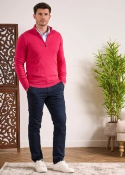 Selhurst Cotton Cashmere 1/4 Zip Jumper In Raspberry 12 Selhurst Cotton Cashmere 1/4 Zip Jumper In Raspberry -AlanPaine Shop Selhurst Cotton Quarter Zip Jumper Raspberry 5
