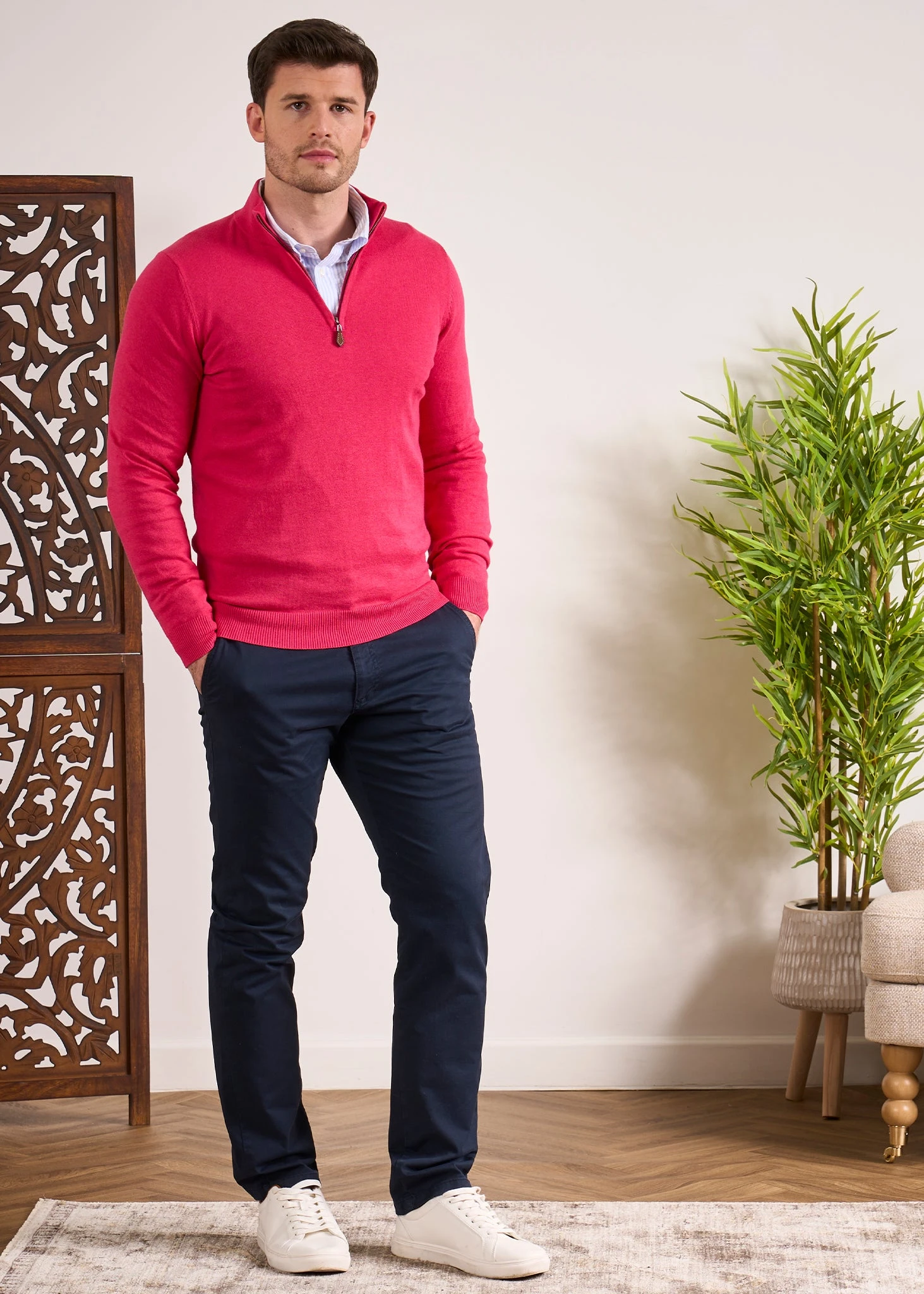 Selhurst Cotton Cashmere 1/4 Zip Jumper In Raspberry 7 Selhurst Cotton Cashmere 1/4 Zip Jumper In Raspberry - Image 5