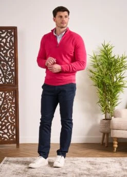 Selhurst Cotton Cashmere 1/4 Zip Jumper In Raspberry 13 Selhurst Cotton Cashmere 1/4 Zip Jumper In Raspberry -AlanPaine Shop Selhurst Cotton Quarter Zip Jumper Raspberry 6