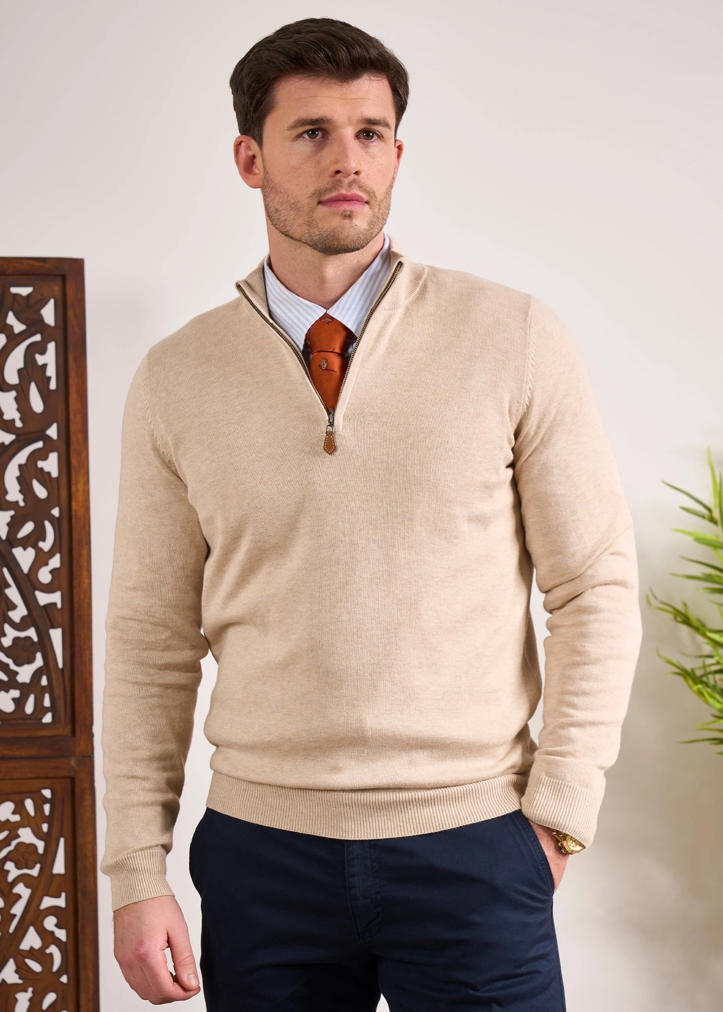 Selhurst Cotton Cashmere 1/4 Zip Jumper In Sand 4 Selhurst Cotton Cashmere 1/4 Zip Jumper In Sand - Image 2