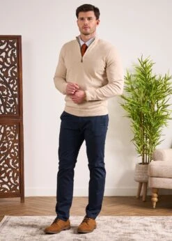 Selhurst Cotton Cashmere 1/4 Zip Jumper In Sand 13 Selhurst Cotton Cashmere 1/4 Zip Jumper In Sand -AlanPaine Shop Selhurst Cotton Quarter Zip Jumper Sand 5