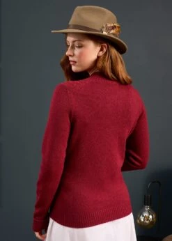 Sienna Ladies Cable Knit Roll Neck In Berry 10 Sienna Ladies Cable Knit Roll Neck In Berry -AlanPaine Shop Sienna Ladies Cable Knit Mock Neck Berry 3