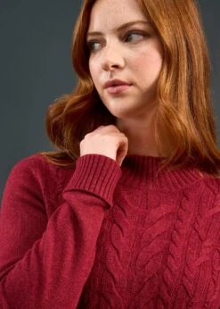 Sienna Ladies Cable Knit Roll Neck In Berry 11 Sienna Ladies Cable Knit Roll Neck In Berry -AlanPaine Shop Sienna Ladies Cable Knit Mock Neck Berry 6
