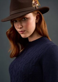 Sienna Ladies Cable Knit Roll Neck In Dark Navy 10 Sienna Ladies Cable Knit Roll Neck In Dark Navy -AlanPaine Shop Sienna Ladies Cable Knit Mock Neck Dark Navy 2