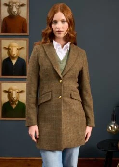 Surrey Ladies Mid-Thigh Tweed Coat In Marsh - Regular Fit -AlanPaine Shop Surrey Ladies Mid Thigh Coat Marsh 3