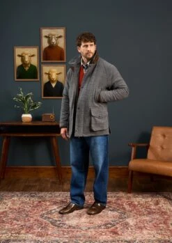 Surrey Waterproof Tweed Coat In Blue Check - Shooting Fit 10 Surrey Waterproof Tweed Coat In Blue Check - Shooting Fit -AlanPaine Shop Surrey Mens Tweed Coat Grey Check 1