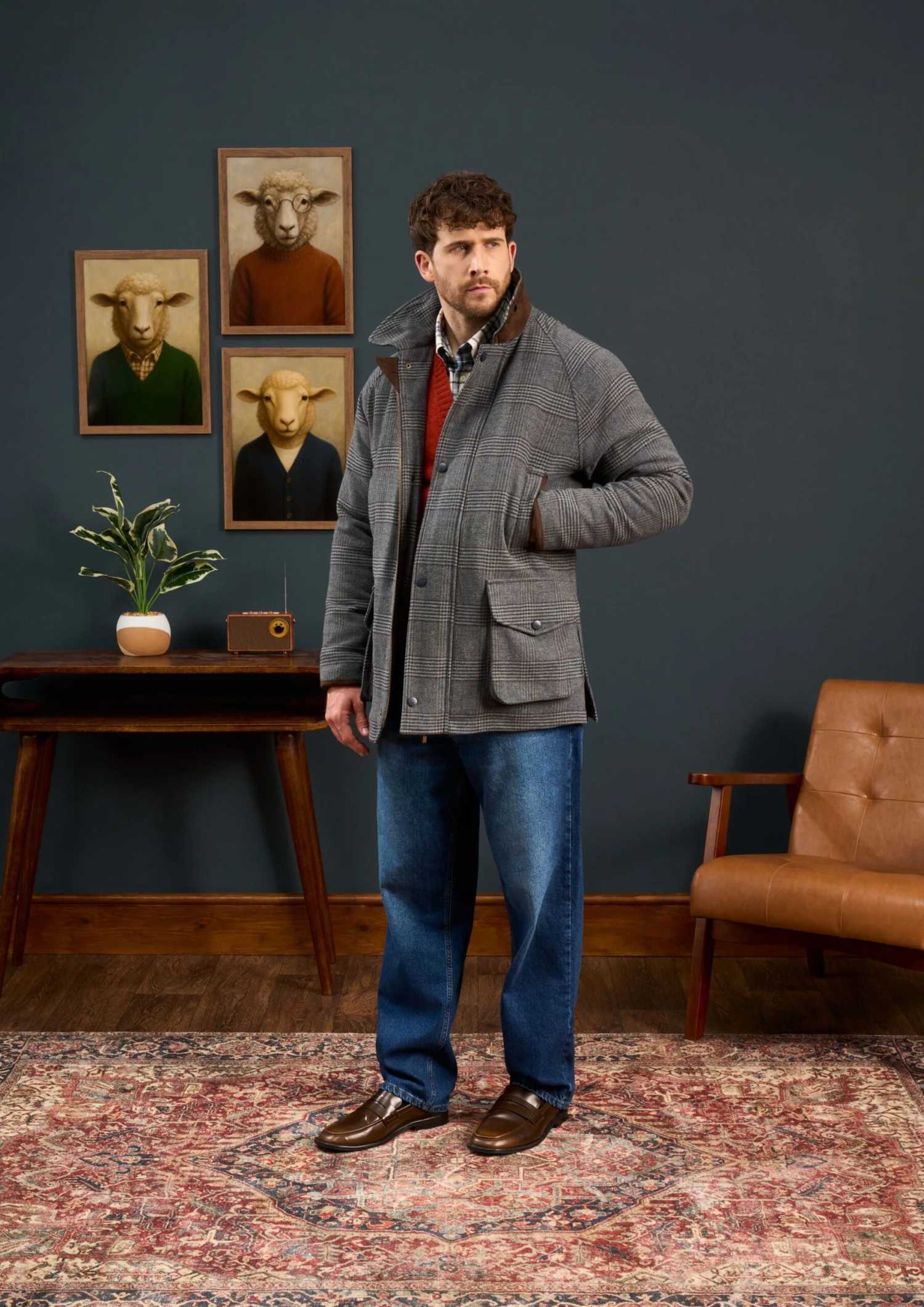 Surrey Waterproof Tweed Coat In Blue Check - Shooting Fit 5 Surrey Waterproof Tweed Coat In Blue Check - Shooting Fit - Image 3