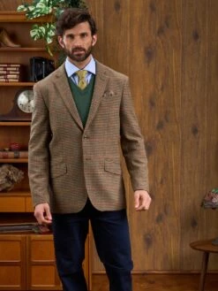 Surrey Tweed Lined Blazer In Sycamore - Regular Fit -AlanPaine Shop Surrey Tweed Blazer Mens Sycamore 1