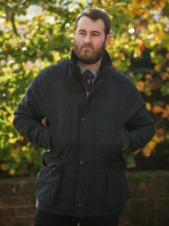 Surrey Waterproof Tweed Coat In Green Check - Shooting Fit -AlanPaine Shop Surrey Tweed Coat In Green Check
