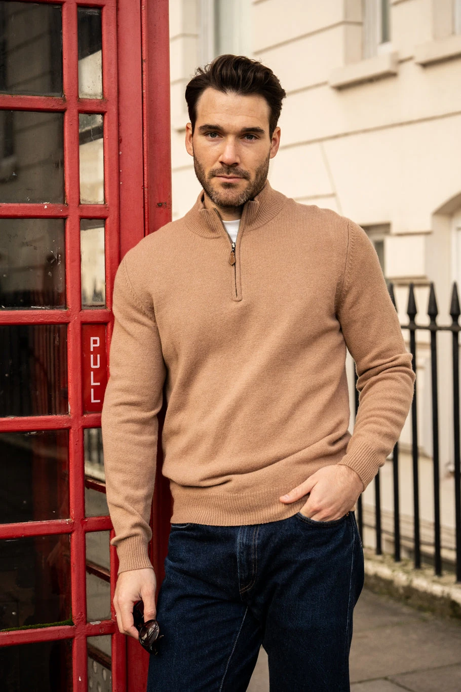 Sutherland Lambswool 1/4 Zip Jumper In Camel - Regular Fit 4 Sutherland Lambswool 1/4 Zip Jumper In Camel - Regular Fit - Image 2