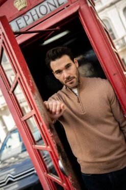 Sutherland Lambswool 1/4 Zip Jumper In Camel - Regular Fit 8 Sutherland Lambswool 1/4 Zip Jumper In Camel - Regular Fit -AlanPaine Shop Sutherland Lambswool Jumper in Camel