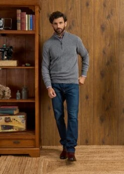 Sutherland Lambswool 1/4 Zip Jumper In Grey Mix - Regular Fit -AlanPaine Shop Sutherland Lambswool Quarter Zip Jumper Grey 3