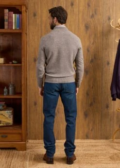 Sutherland Lambswool 1/4 Zip Jumper In Vole - Regular Fit -AlanPaine Shop Sutherland Lambswool Quarter Zip Jumper Vole 3