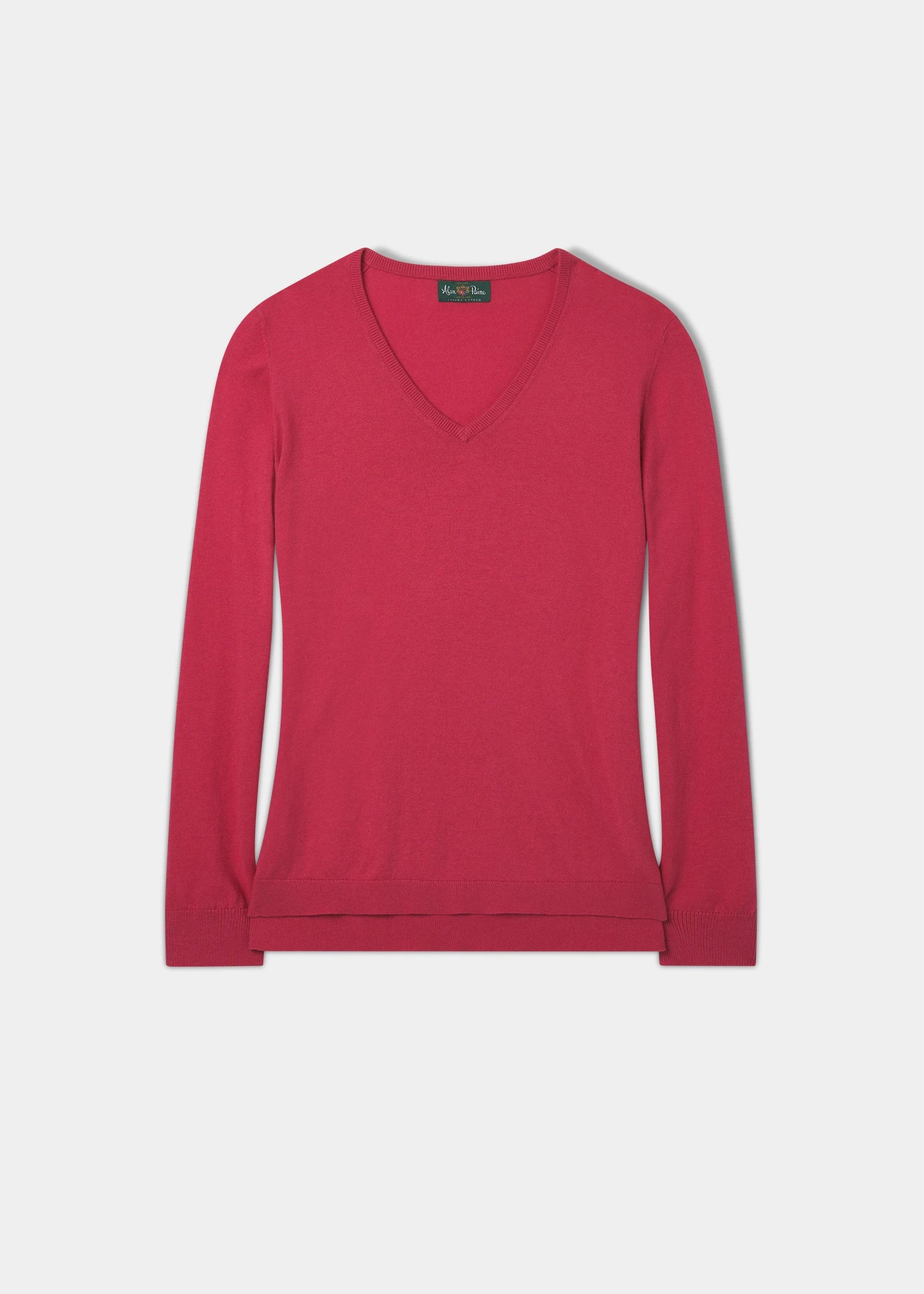 Thea Cotton Cashmere Vee Neck Jumper In Raspberry 3 Thea Cotton Cashmere Vee Neck Jumper In Raspberry