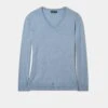 Thea Cotton Cashmere Vee Neck Jumper In Steel Blue -AlanPaine Shop Thea Cotton Cashmere Vee Neck Jumper Steel Blue