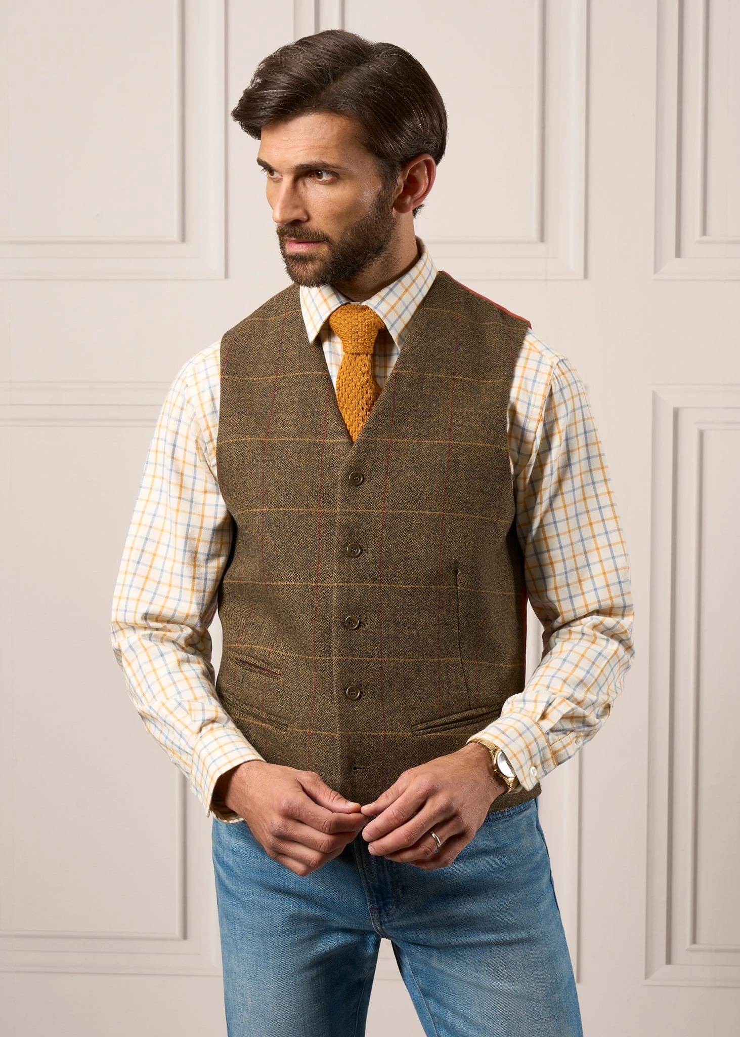 Ilkley Men's Blue And Gold Country Check Shirt - Shooting Fit 5 Ilkley Men's Blue And Gold Country Check Shirt - Shooting Fit - Image 3