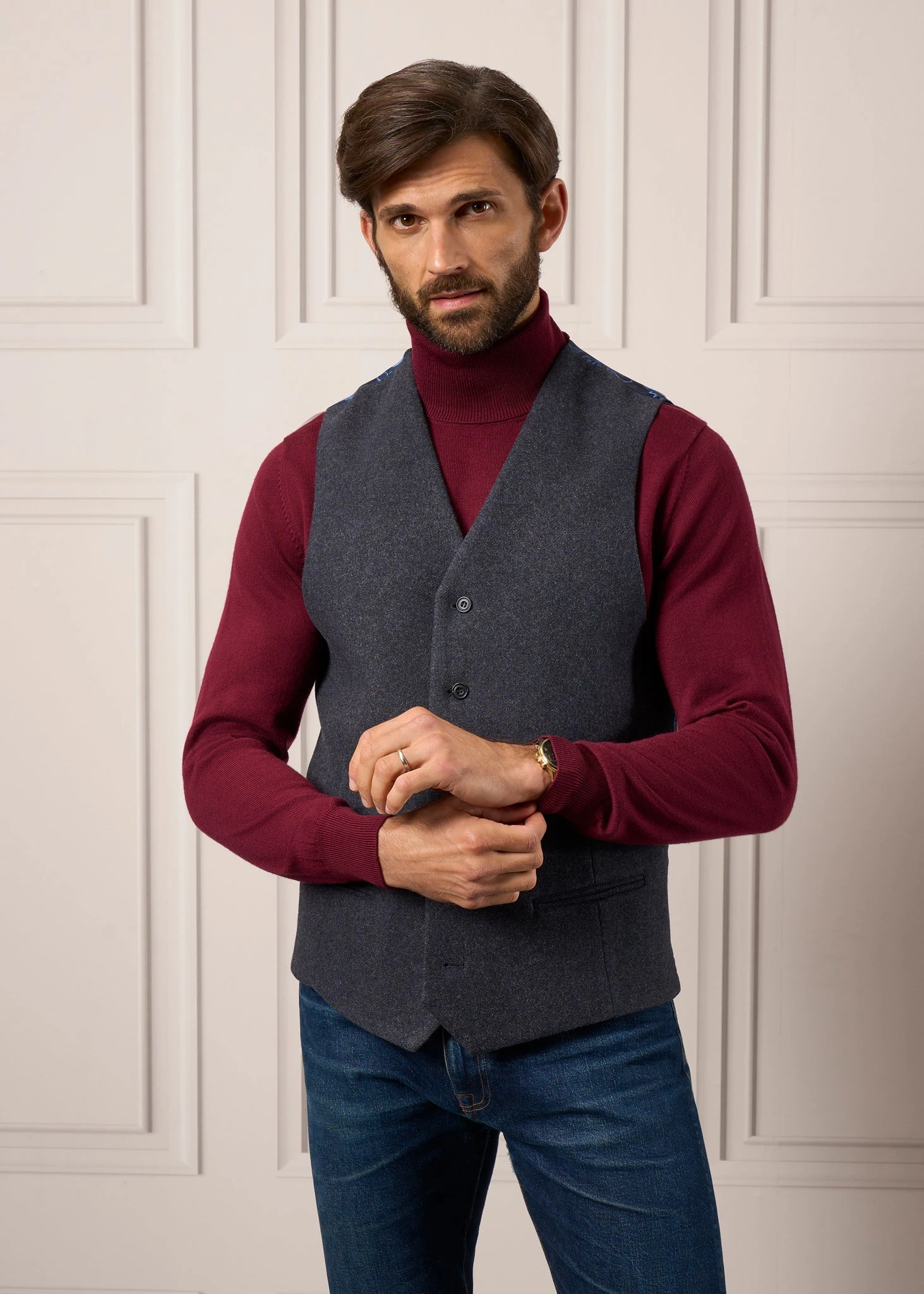 Surrey Men's Tweed Lined Country Waistcoat In Blue - Regular Fit 4 Surrey Men's Tweed Lined Country Waistcoat In Blue - Regular Fit - Image 2