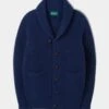 Usworth Men's Shawl Collar Lambswool Jumper In Indigo - Regular Fit -AlanPaine Shop UNSWORTH HALF CARDI STITCH SHAWL COLLAR INDIGO 01