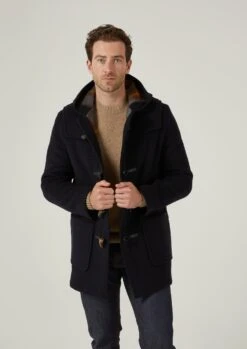 Alcombey Check Back Duffle Coat In Navy -AlanPaine Shop alcombey men s check back duffle caot navy 1
