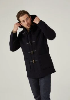 Alcombey Check Back Duffle Coat In Navy -AlanPaine Shop alcombey men s check back duffle caot navy 4