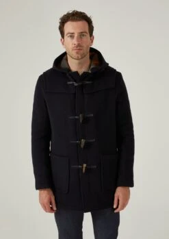 Alcombey Check Back Duffle Coat In Navy -AlanPaine Shop alcombey men s check back duffle caot navy 5