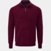 Streetly Men's 1/2 Zip Mock Neck Jumper In Bordeaux - Classic Fit -AlanPaine Shop ap streetly mens half zip bordeaux